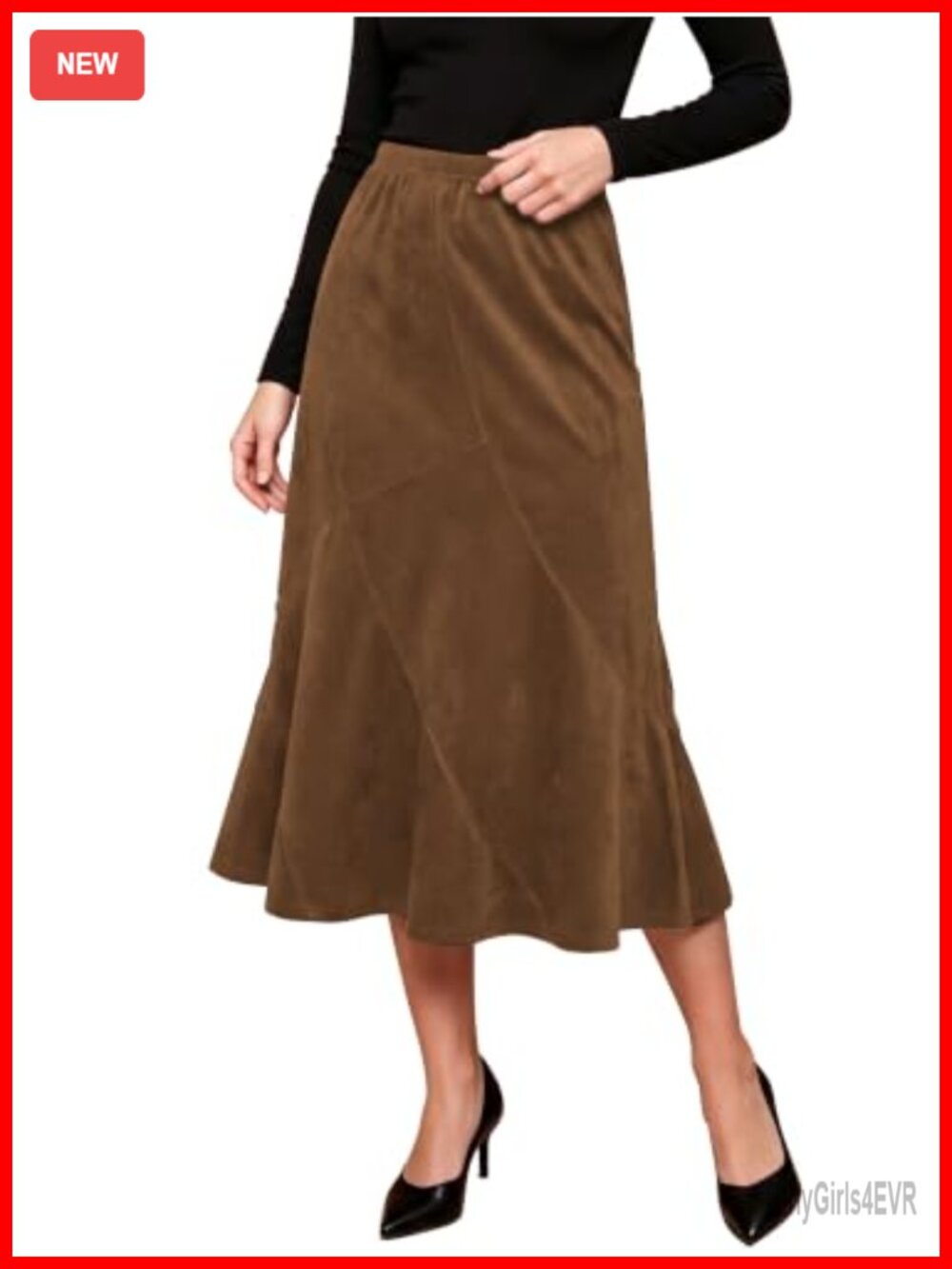 Faux Suede High Waisted A Line Midi Skirt